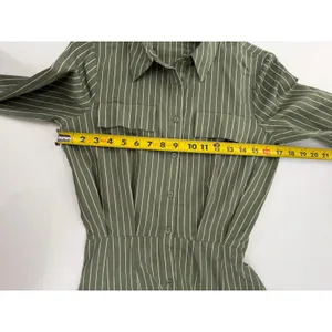 ASOS Shirt Dress Olive Green Pinstripe Maxi SZ 0 Safari Scandi Utility Military thumbnail 13