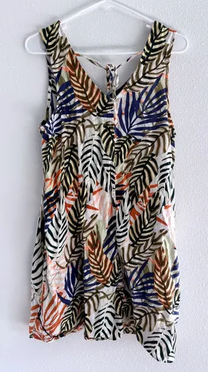 Tahari Dress Womens Medium Cream Palm‎ Linen Tropical Vacation Coastal Beachy thumbnail 1