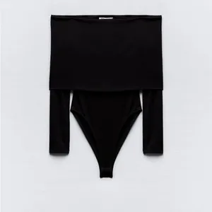 Zara NWT off shoulder long sleeve stretchy bodysuit fitted top thumbnail 5