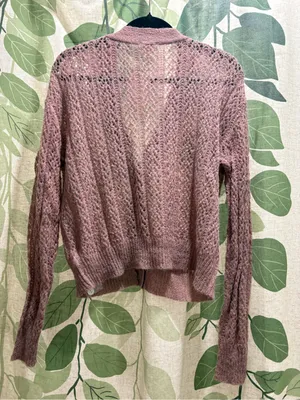 Hem & Thread Dusty Rose Open-Knit V-Neck Cardigan thumbnail 4