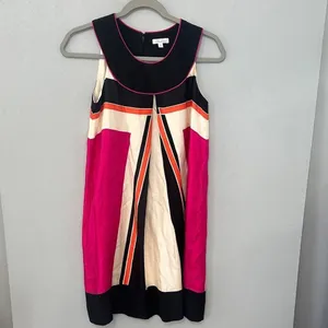 Shoshanna Women Dress Geometric Colorblock Sleeveless Shift Pink Black Size 0 thumbnail 2