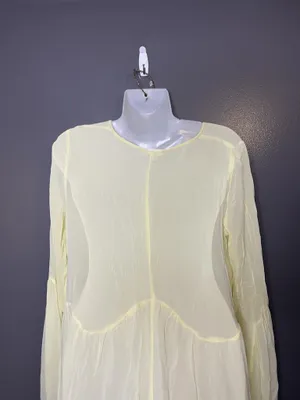 LACAUSA Anthropologie Dress Women Medium Yellow Sheer Bell Sleeve Trapeze Swing thumbnail 7