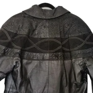 Vintage Black Leather Long Coat Size M petite thumbnail 4