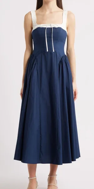 Moon River Colorblock Cotton Midi Dress, M thumbnail 1
