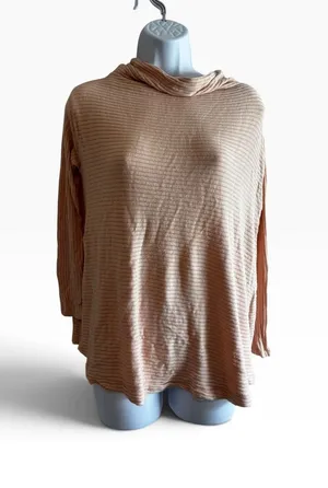 We The Free Top XS Peach Ribbed Mock Neck Open Back Boho Long Sleeve thumbnail 1
