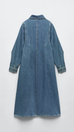 Zara Dress oversize midi denim jeans long sleeve collar casual thumbnail 7