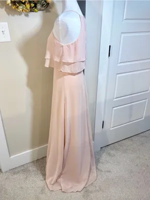 💥Jenny Yoo Charlie Blush Chiffon Ruffle Halter Bridesmaid Maxi Gown Sz 2 🧡 thumbnail 5
