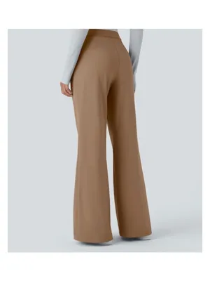 Wide-Leg Camel Trousers Womens Size L High Waist Polyester Blend Dress Pants New thumbnail 7