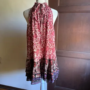 FREE PEOPLE | LYLA Red Floral Gauze High Neck Ruffle Hem Mini Dress | Medium thumbnail 4