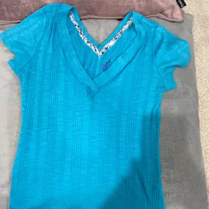 Pilcro Anthropologie Women's Blue V-Neck Top thumbnail 1