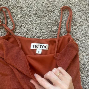 Tic Toc Rust Orange Ruched Mini Slip Dress with Double Straps thumbnail 3
