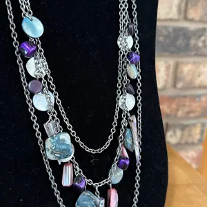 Vintage 3 Tiered Purple, Pink, and Blue Abalone Necklace thumbnail 4