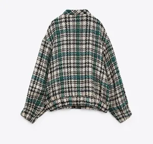 Zara Plaid Tweed Bomber Jacket thumbnail 12