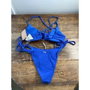 Berlook‎ Blue Twist Backless Bikini Top and tie bottoms NWT thumbnail 5