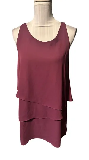 Chelsea 28 Wine Nina Leonard Sleeveless Tie Back Chiffon Float Dress Size S thumbnail 1