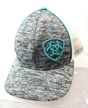 Ariat 110 One Ten Adult Gray Heather Snap Back Mesh n Foam Cap Teal Logo n Trim thumbnail 1