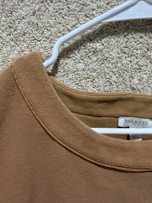 Talbots Camel tan top medium petite stretchy ribbed fall neutral minimal flawed thumbnail 3