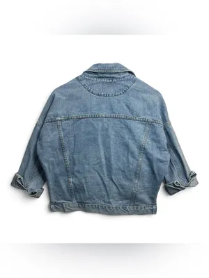 Princess Polly S/M Oversized Distressed Denim Jacket Light Wash Raw Hem thumbnail 4