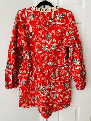 Farm Rio Button Front Balloon Sleeve Printed Romper, Size L thumbnail 12