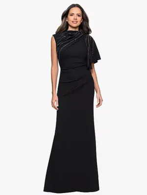 NWT Betsy & Adam Black Long Scuba Crepe Studded Dress Gown Size 8 thumbnail 3