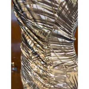 Cache Faux Wrap Textured Gold Metallic Bamboo Print Stretch Ruched Side Top Sz S thumbnail 4