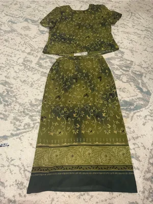 Vintage Plaza South Olive Green Floral Maxi Skirt Set Size 10 thumbnail 2