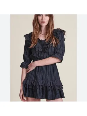 The Shirt by Rochelle Behrens The Nicky Ruffle Dress Black Eyelet Women’s Large thumbnail 16