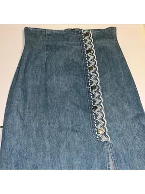 Vintage Jean skirt • lace embroidered detail • 90s • made in USA • SWITCH thumbnail 4
