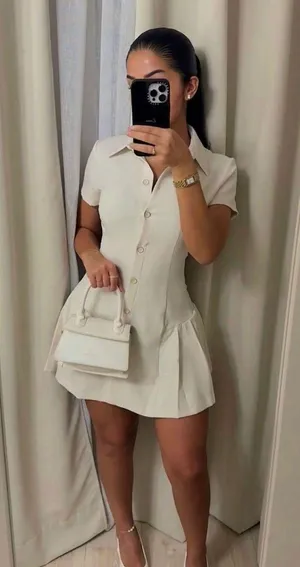 Zara mini dress pleated skirt collar button up ivory casual classic old money thumbnail 1