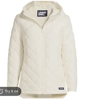Lands’ End white featherless quilted hooded jacket size small thumbnail 1