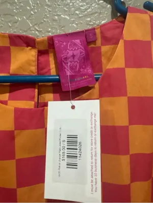 Queen Of Sparkles Pink & Orange Plaid Jewel Pocket Cotton Tank Dress Size Small thumbnail 3