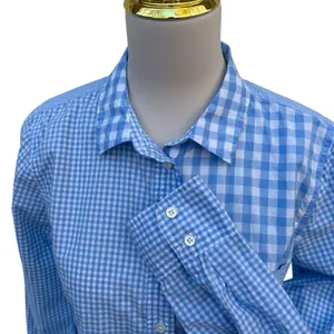J.Crew Boy Shirt 8‎ Blue White Mixed Gingham Check Button Down Cotton Preppy thumbnail 3