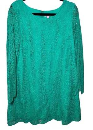 Lilly Pulitzer Green Medallion Lace Long‎ Sleeve Shift Dress Womens Large L thumbnail 1