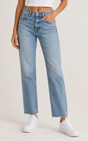 Abercrombie & Fitch 90s Straight Jeans 23/000 Mid Rise Raw Hem Light Wash thumbnail 1