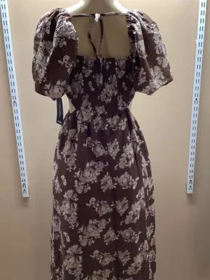 Hint Of Blush Size Medium Women’s Brown Floral Dress Puff Sleeve Open Back. New thumbnail 5