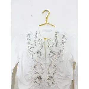 Anne Fontaine White Pima Cotton Ruffle Zip Up Night Top Size 42 thumbnail 4