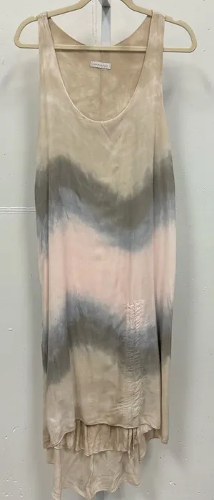 Boutique‎ Made In Italy Tie Dye Neutral High Low Sleeveless Maxi Dress Beige Med thumbnail 1