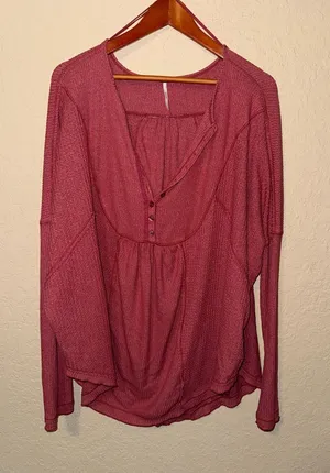 Free People Long Sleeve Henley Top - Dusty Rose thumbnail 1