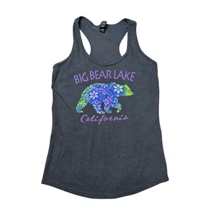 Big Bear Lake California Floral Bear Graphic Racerback Tank Small thumbnail 2