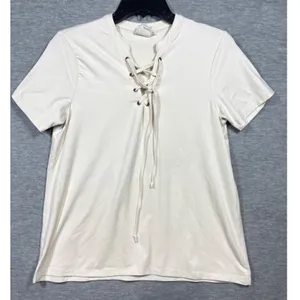 White Crow Womens‎ Shirt Sz M Ivory Faux Suede Lace Up Boho Soft Casual thumbnail 1