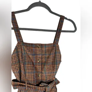 American Eagle Plaid Button Front‎ Mini Dress XS Belted Brown Fall Preppy thumbnail 4