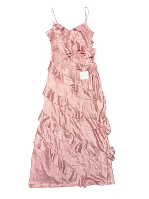 Petal + Pup Ciao Ruffles Maxi Satin Dress Sleeveless Long Pink Large NEW thumbnail 3