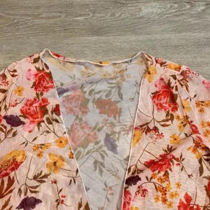 Womens Floral Print Kimono Cardigan Coverup Sheer Open Front‎ Duster Medium thumbnail 3