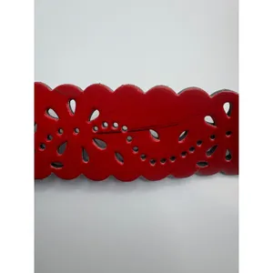 Red Scalloped Laser Cut‎ Floral Belt Rhinestone Buckle XL Sparkly Coquette thumbnail 5