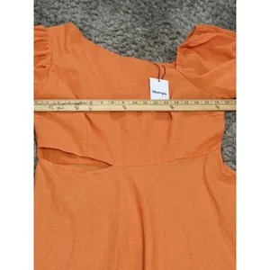 Showpo Rhyne Midi Dress Orange Asymmetric Puff Sleeve Side Cut Out A Line 12 NWT thumbnail 14