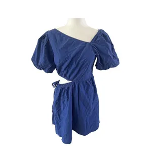 Kirundo NWT Blue Puff Sleeve Asymmetrical Neckline Cut-Out Mini Dress Size M thumbnail 3