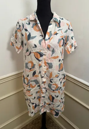 Rachel Zoe 100% Linen Abstract Floral Button Front Shirt Dress with Pockets thumbnail 1