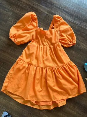 Puff Sleeve Dress Orange thumbnail 1