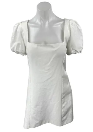 NEW Zara White Short Puff Sleeve Lace Up Back Square Neck Mini A Line Dress XL thumbnail 1