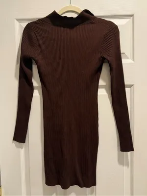 Amazon Ribbed Long Sleeve Polo sweater Dress in Brown thumbnail 4